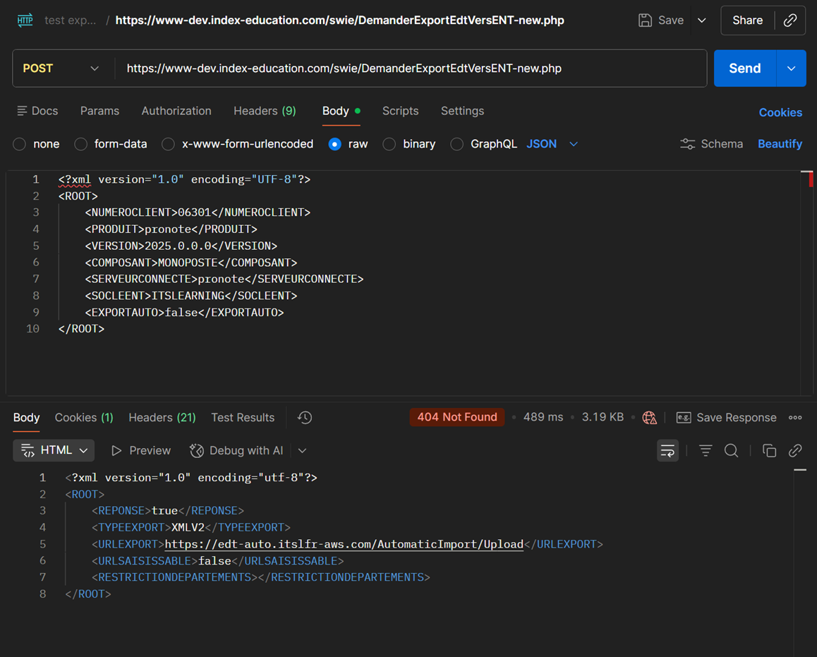 screen montrant l'interface de postman et les tests